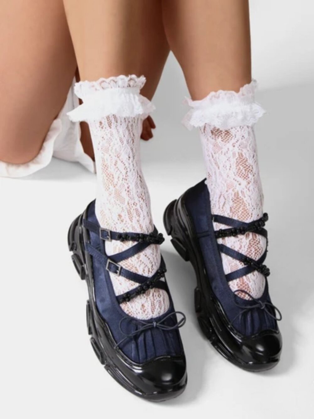 Double Zero Navy Blue Satin Ballet Sneakers - Picture 2 of 11